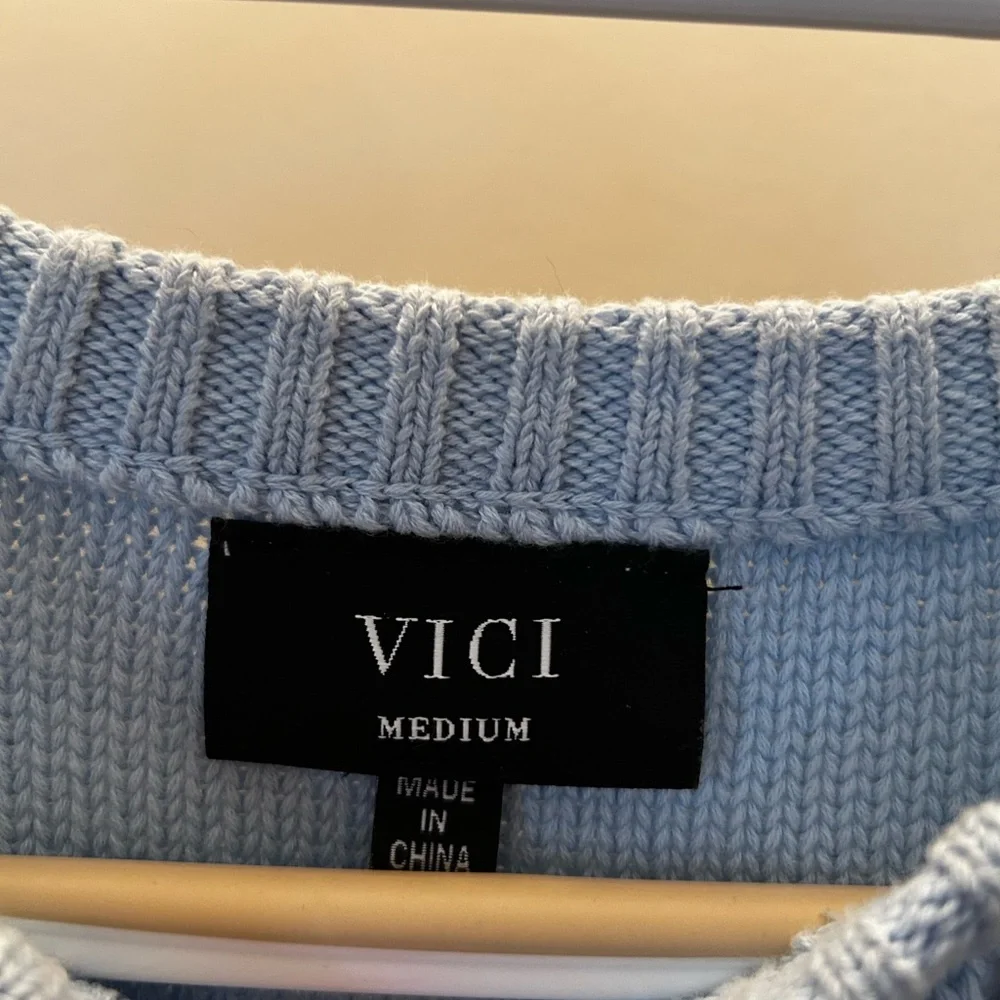 Light Blue Knit Ruffle Sleeve Top - Picture 5 of 8